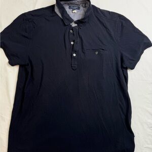 Ted Baker London Polo Shirt Mens Size 5 Black Short Sleeve 1 Chest Pocket A0306